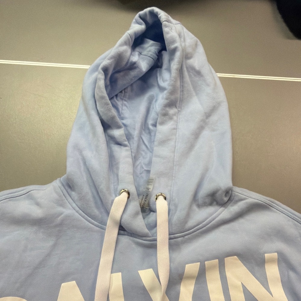 Calvin Klein Performance Womens Cropped Hoodie Blue Logo‎ Sweatshirt Size Large